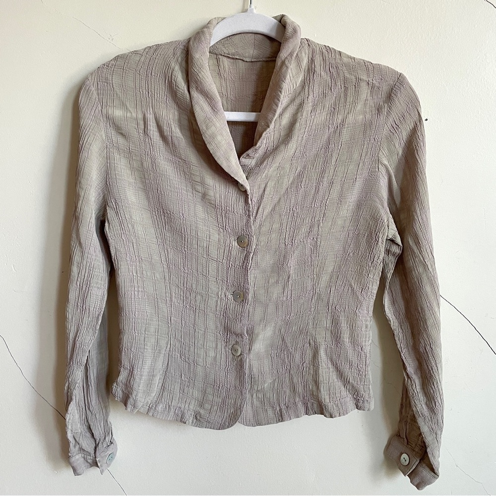 vintage crepe textured long sleeve button up blouse extra small small
